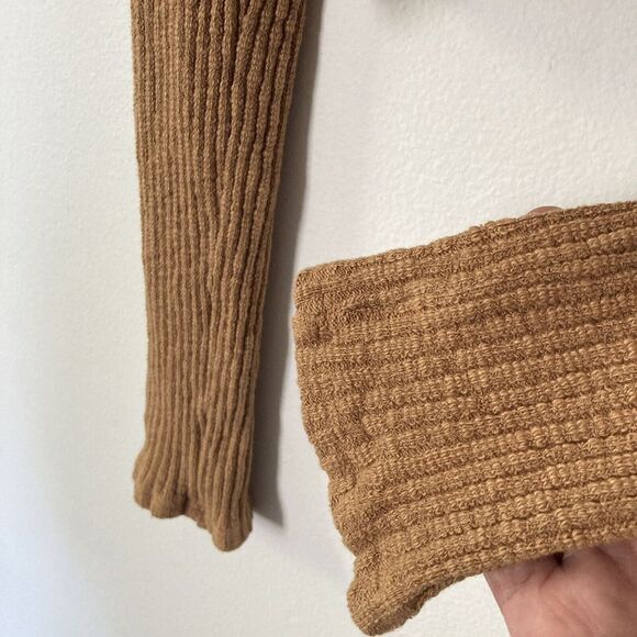 Lisa Says Gah Crop Top XL Caro Twist Front Rib Knit Tan Brown Long Sleeve - Picture 9 of 11